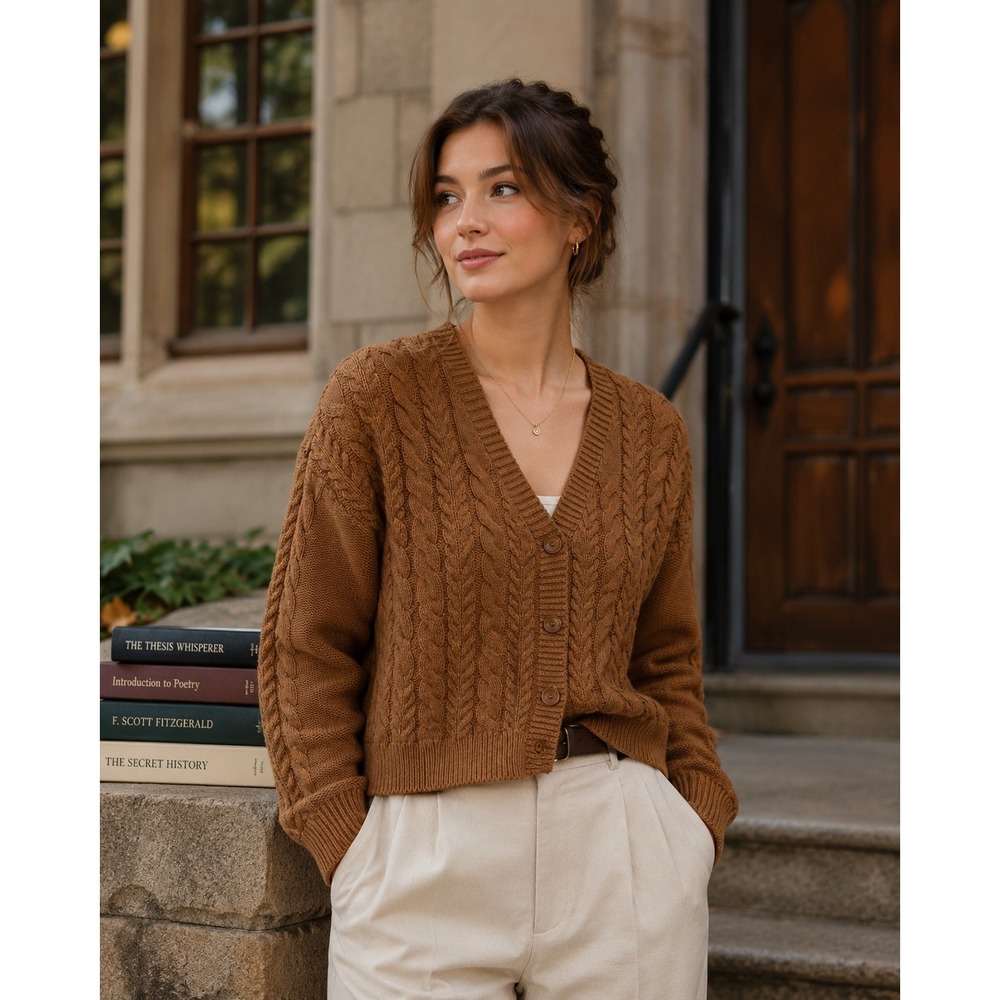 Aeropostale Cardigan Sweater S Brown Cable Knit V-Neck Button Front Academia
